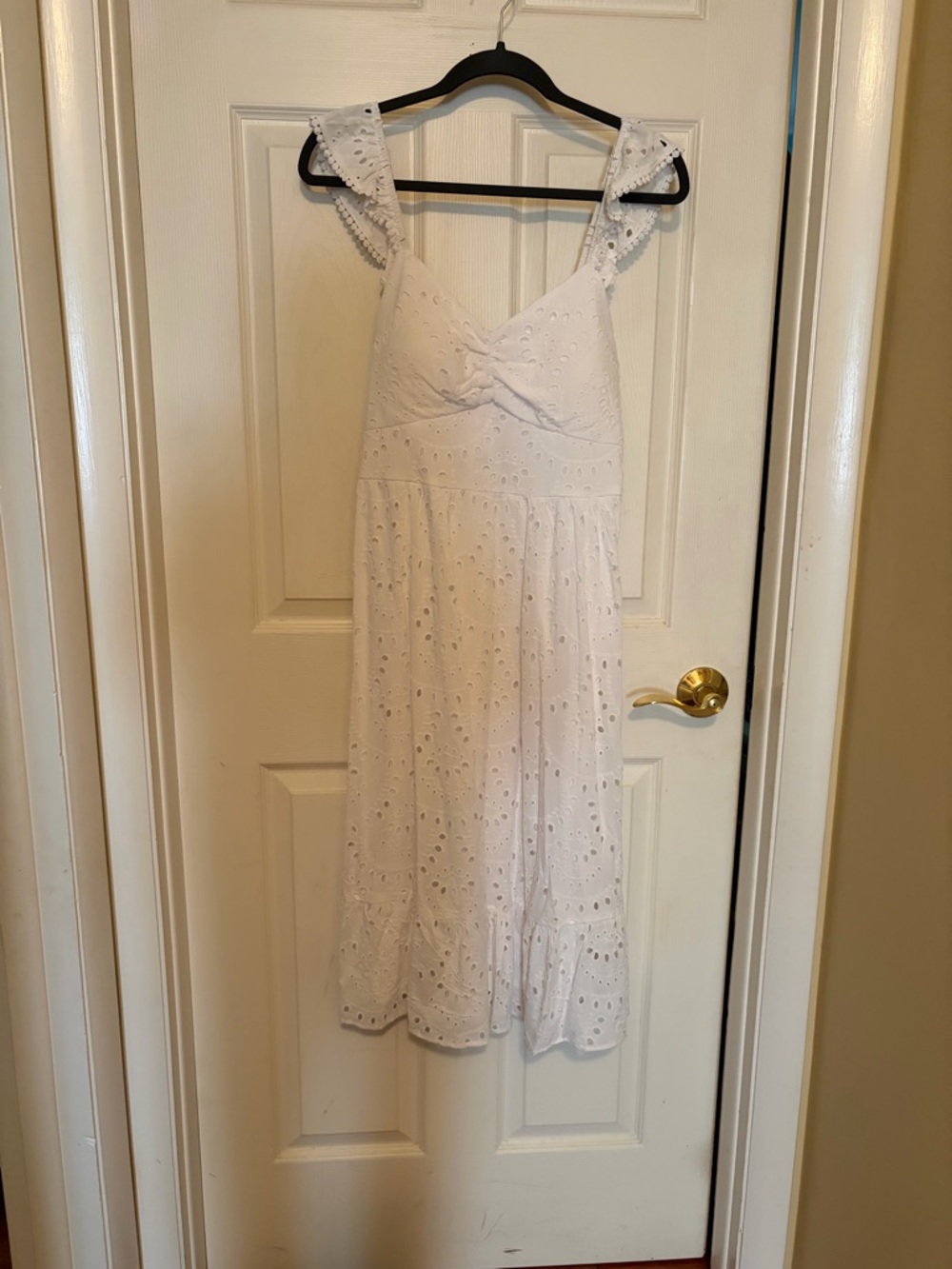 Lily Rose White Eyelet Midi Dress with Ruffle Straps - Picture 6 of 16